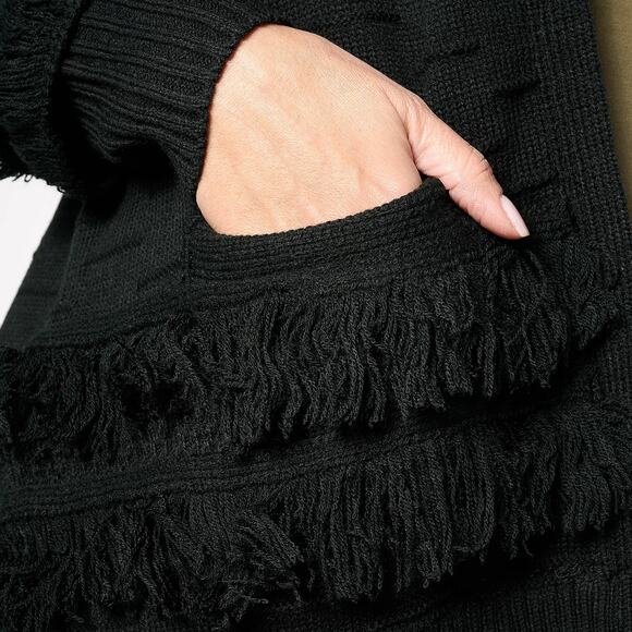 Attitudes by Renee Ruffle Fringe Cardigan in Black NEW Size Medium - Picture 2 of 4